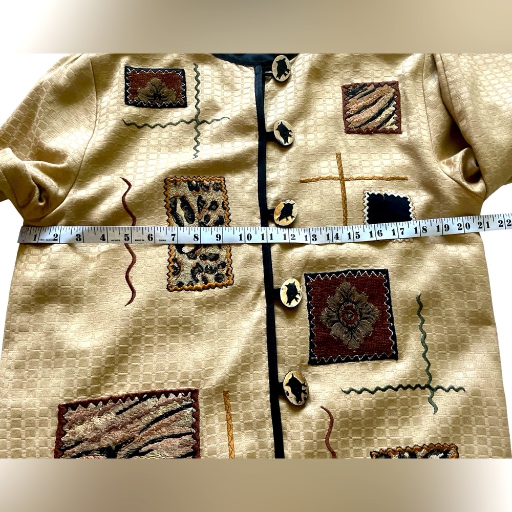 Vintage Allure Tan and Black Blazer with Artistic Patchwork - Picture 7 of 10